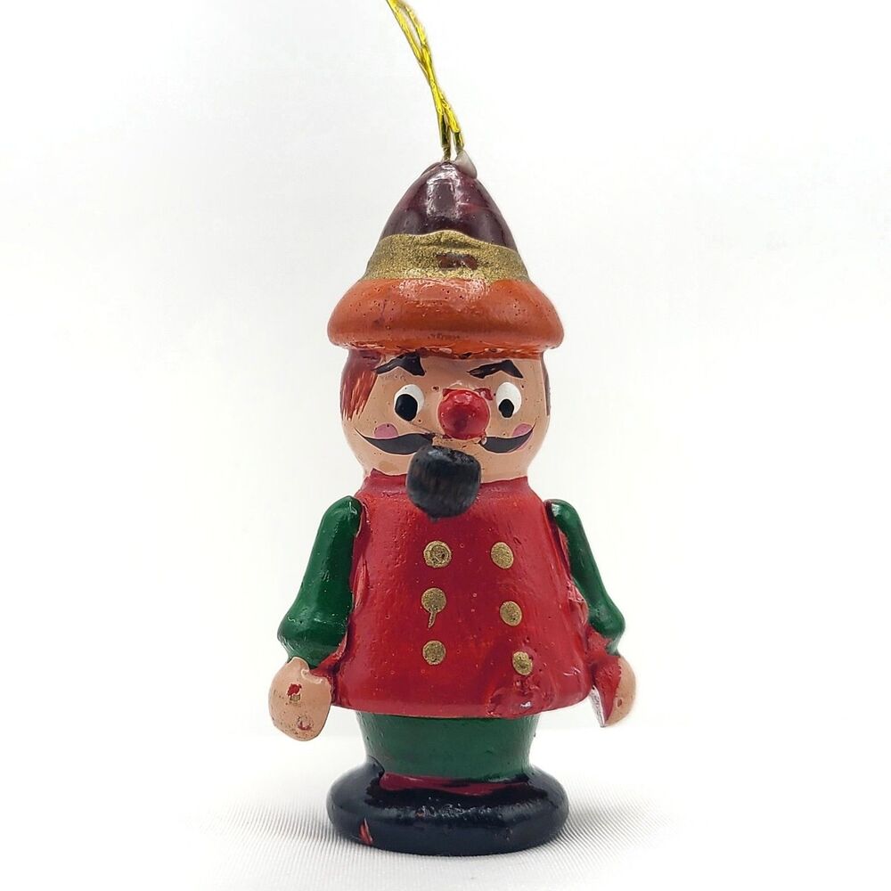 Hand-Painted Vintage Elf Soldier Ornament Taiwan 2.5" Wooden Christmas Decor
